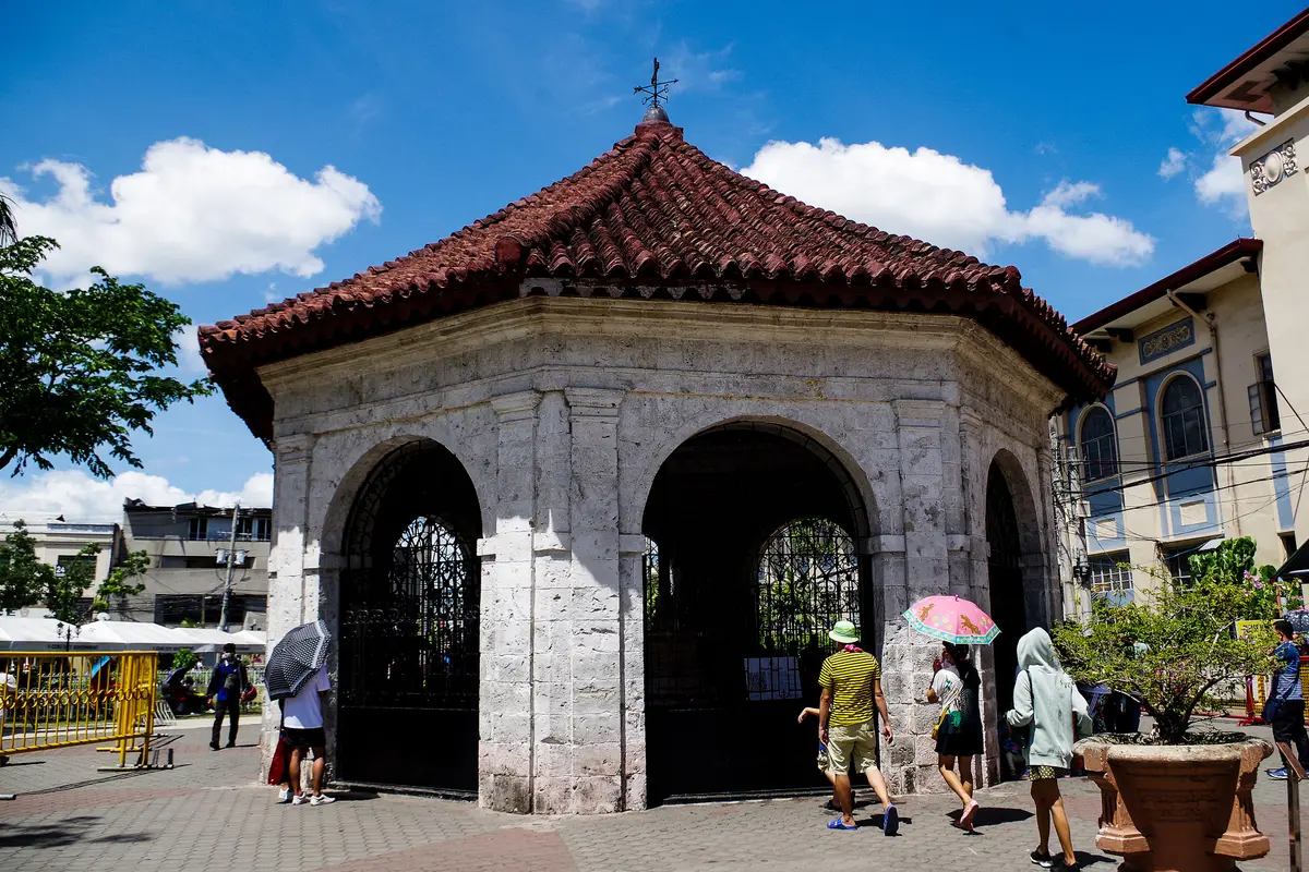 The octagonal kiosk of Magellan's Cross in Cebu City, with its red-tiled roof